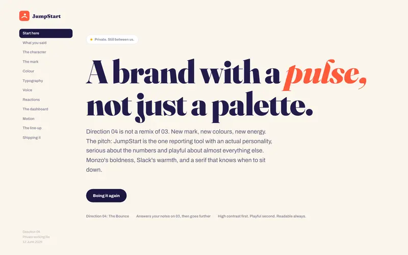 A brand with a pulse, not just a palette: navy and orange